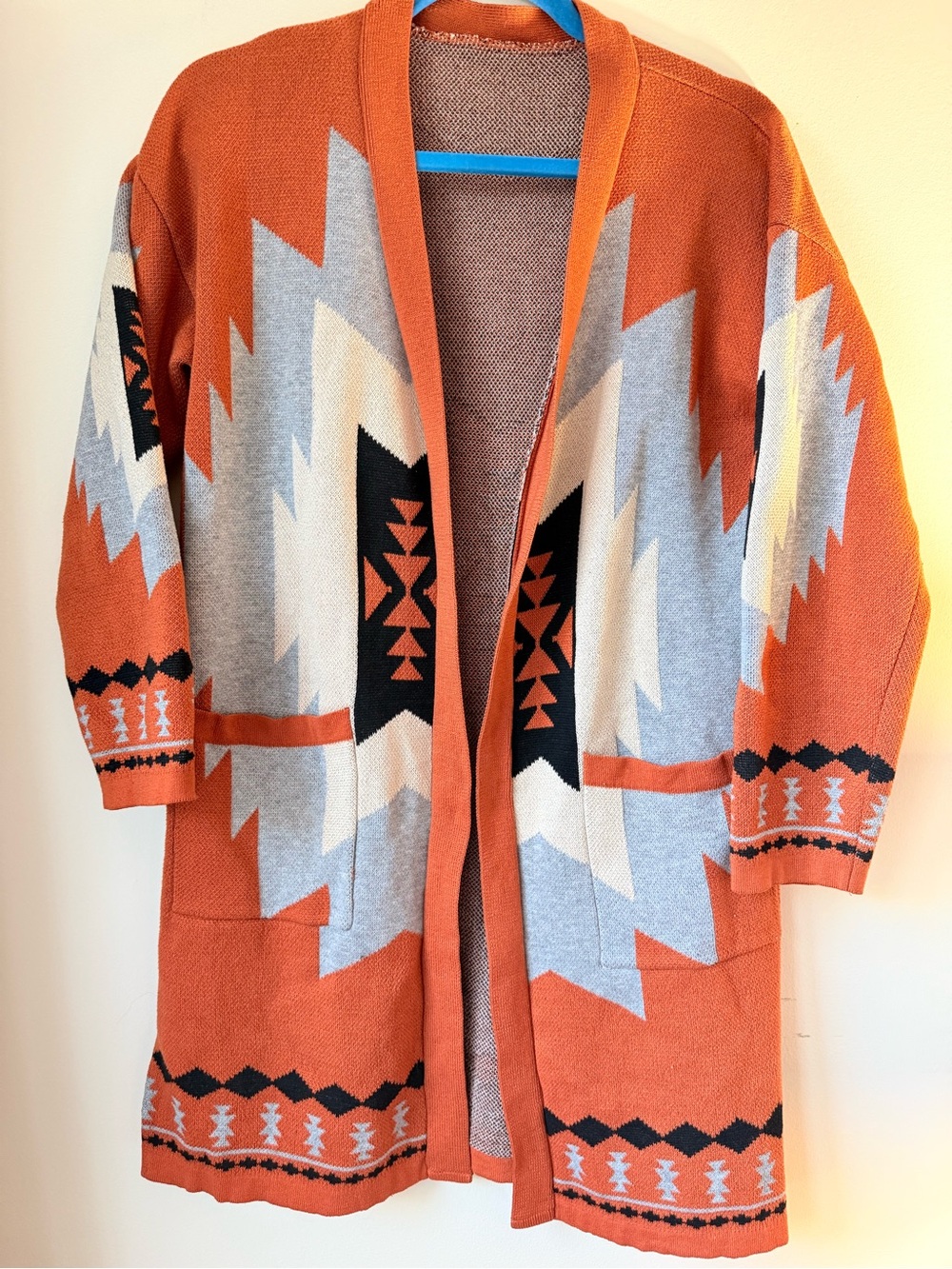 Aztec Pattern Open-Front Cardigan Sweater - Rust M - Picture 2 of 16